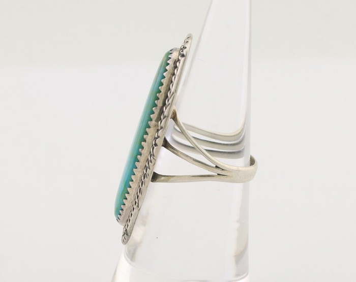 Navajo Ring 925 Silver Natural Green Turquoise Artist Signed W Denetdale C.80's