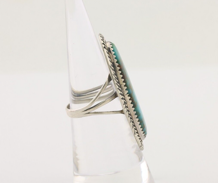 Navajo Ring 925 Silver Natural Green Turquoise Artist Signed W Denetdale C.80's