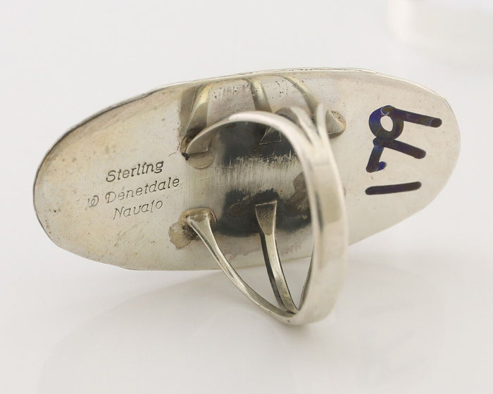 Navajo Ring 925 Silver Natural Green Turquoise Artist Signed W Denetdale C.80's