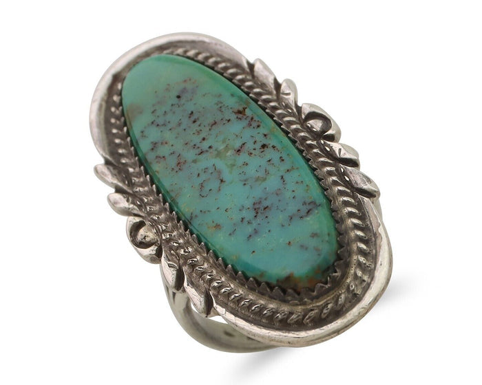Navajo Ring 925 Silver Natural Green Turquoise Native American Artist C.80's
