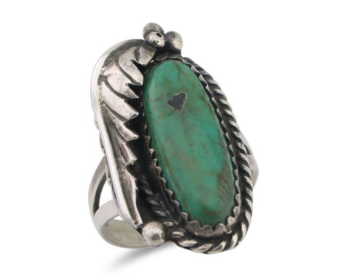 Navajo Ring 925 Silver Natural Green Turquoise Native American Artist C.80's