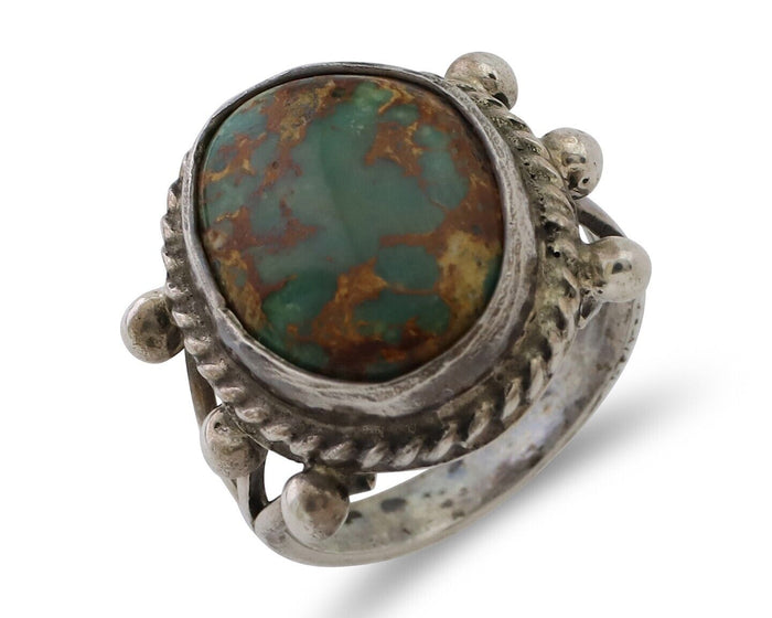 Navajo Ring 925 Silver Natural Green Turquoise Native American Artist C.80's
