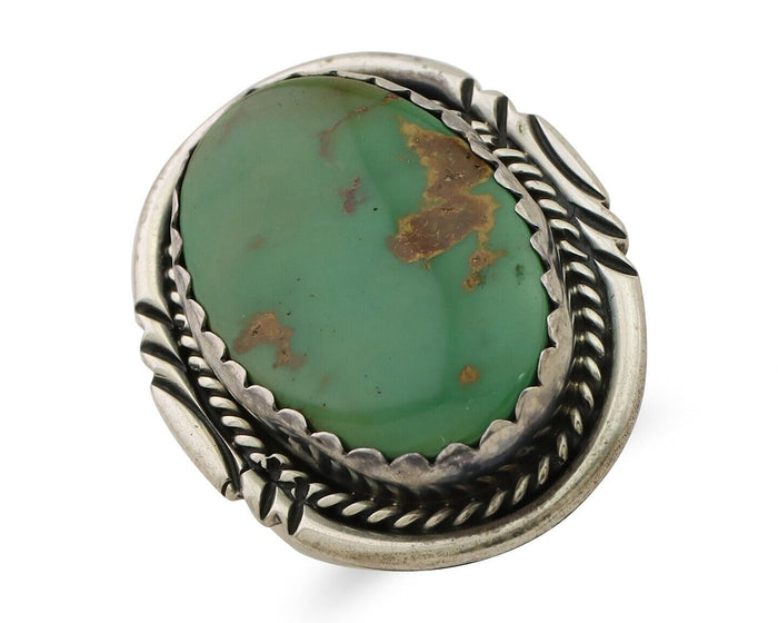 Navajo Ring 925 Silver Natural Green Turquoise Native American Artist C.80's
