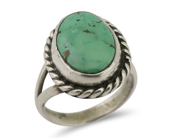 Navajo Ring 925 Silver Natural Green Turquoise Native American Artist C.80's