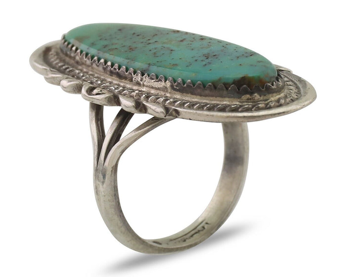 Navajo Ring 925 Silver Natural Green Turquoise Native American Artist C.80's