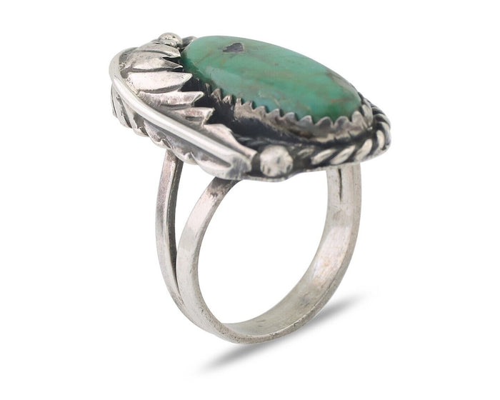 Navajo Ring 925 Silver Natural Green Turquoise Native American Artist C.80's