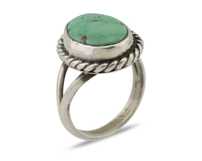 Navajo Ring 925 Silver Natural Green Turquoise Native American Artist C.80's
