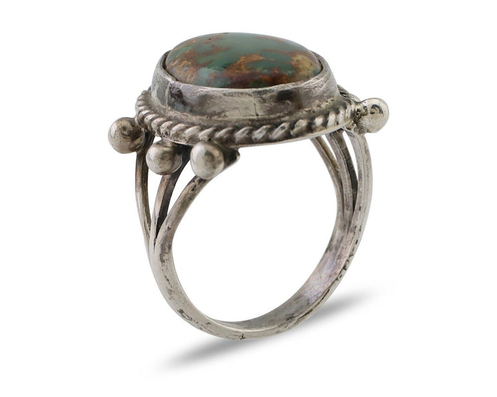Navajo Ring 925 Silver Natural Green Turquoise Native American Artist C.80's