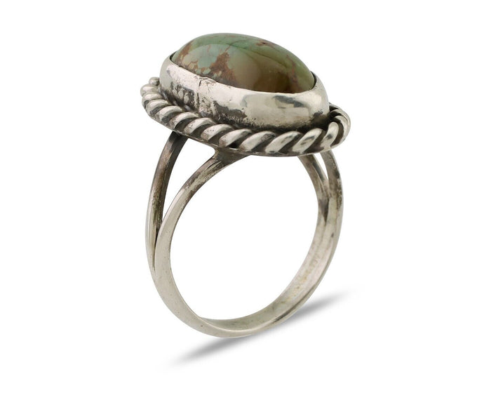 Navajo Ring 925 Silver Natural Green Turquoise Native American Artist C.80's