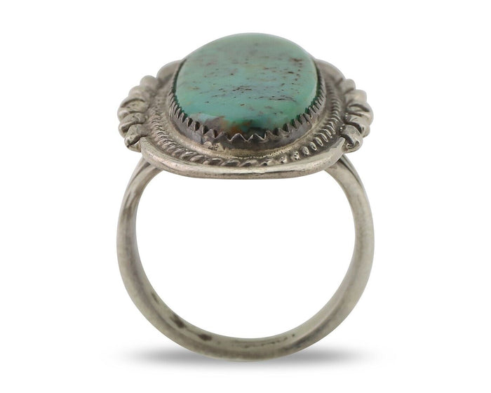 Navajo Ring 925 Silver Natural Green Turquoise Native American Artist C.80's