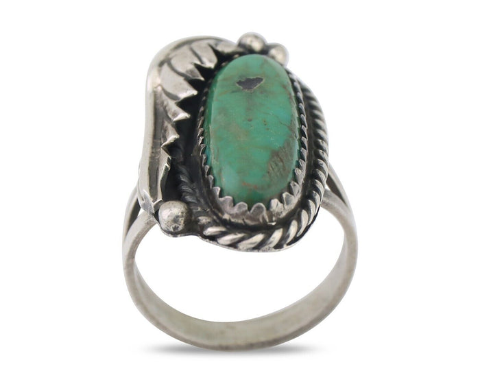 Navajo Ring 925 Silver Natural Green Turquoise Native American Artist C.80's