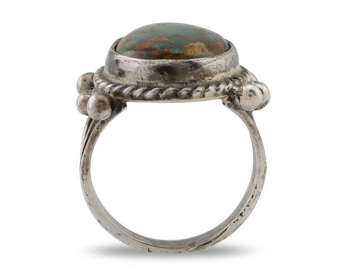 Navajo Ring 925 Silver Natural Green Turquoise Native American Artist C.80's