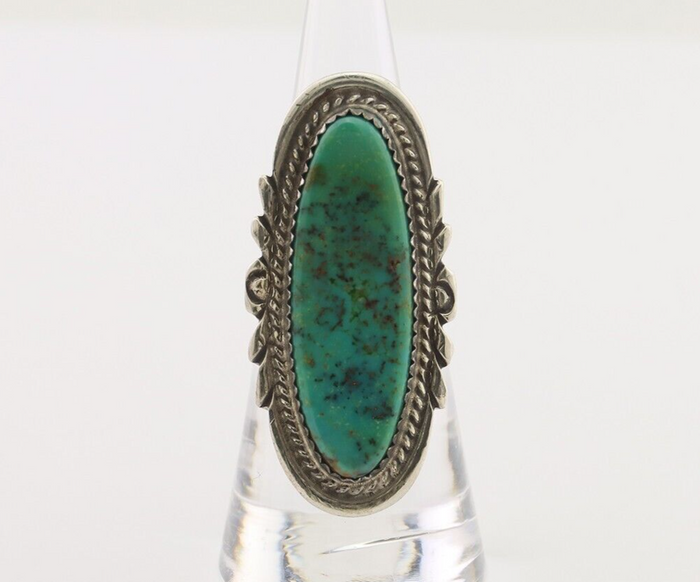 Navajo Ring 925 Silver Natural Green Turquoise Native American Artist C.80's