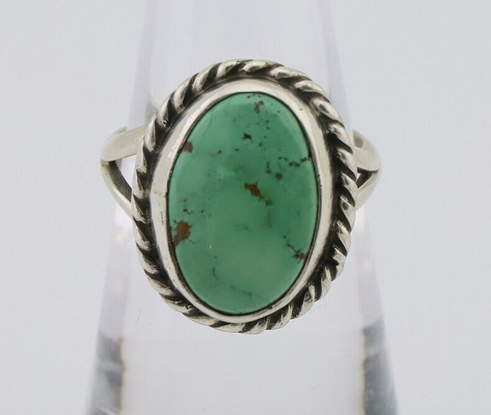 Navajo Ring 925 Silver Natural Green Turquoise Native American Artist C.80's