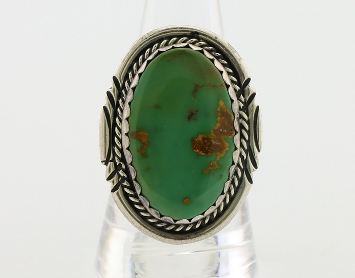 Navajo Ring 925 Silver Natural Green Turquoise Native American Artist C.80's