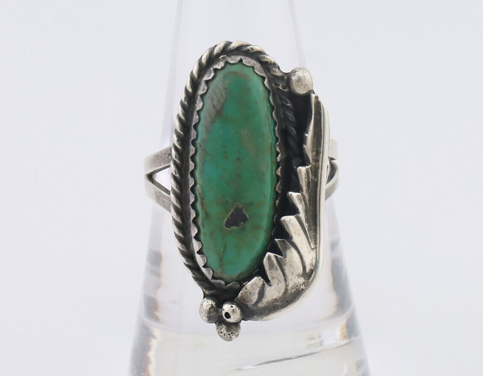 Navajo Ring 925 Silver Natural Green Turquoise Native American Artist C.80's