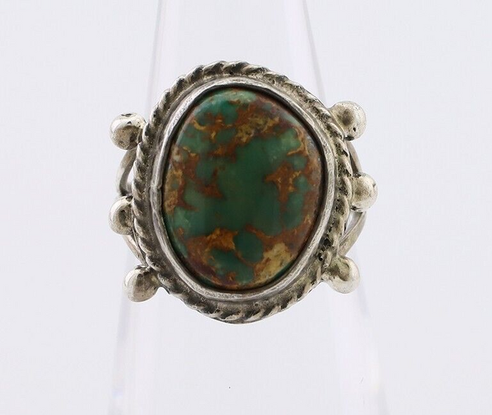 Navajo Ring 925 Silver Natural Green Turquoise Native American Artist C.80's