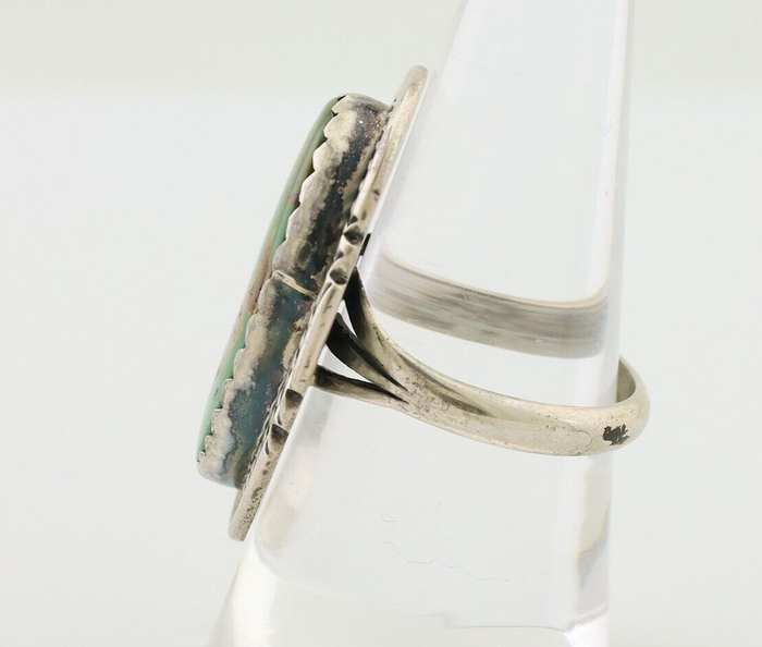 Navajo Ring 925 Silver Natural Green Turquoise Native American Artist C.80's