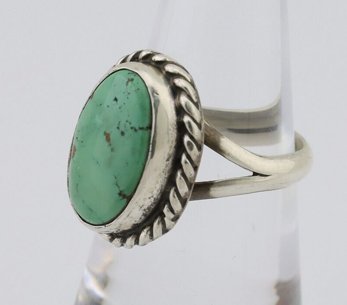 Navajo Ring 925 Silver Natural Green Turquoise Native American Artist C.80's