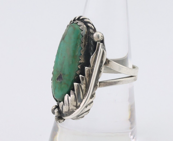 Navajo Ring 925 Silver Natural Green Turquoise Native American Artist C.80's