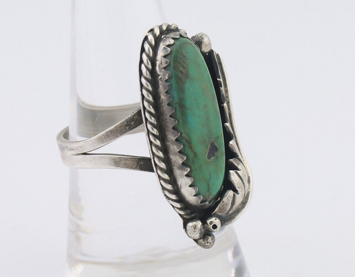 Navajo Ring 925 Silver Natural Green Turquoise Native American Artist C.80's