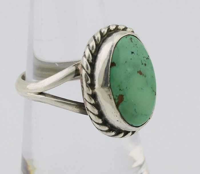 Navajo Ring 925 Silver Natural Green Turquoise Native American Artist C.80's