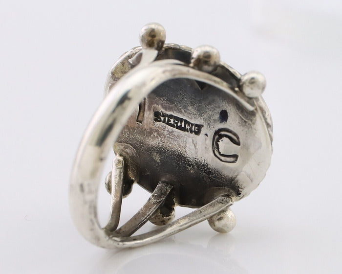 Navajo Ring 925 Silver Natural Green Turquoise Native American Artist C.80's
