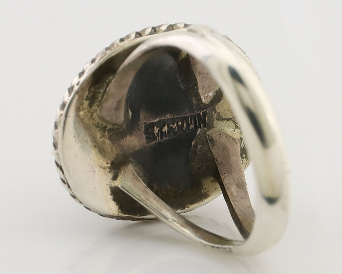 Navajo Ring 925 Silver Natural Green Turquoise Native American Artist C.80's