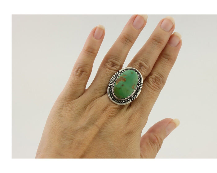 Navajo Ring 925 Silver Natural Green Turquoise Native American Artist C.80's