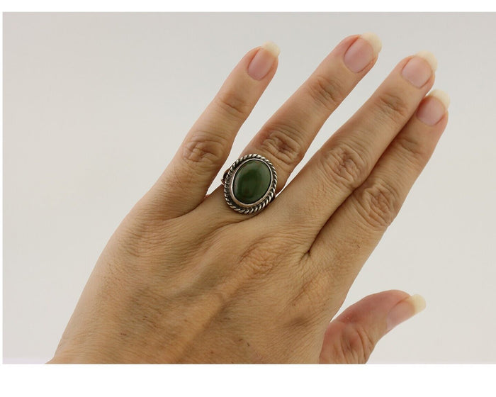 Navajo Ring 925 Silver Natural Green Turquoise Native American Artist C.80's
