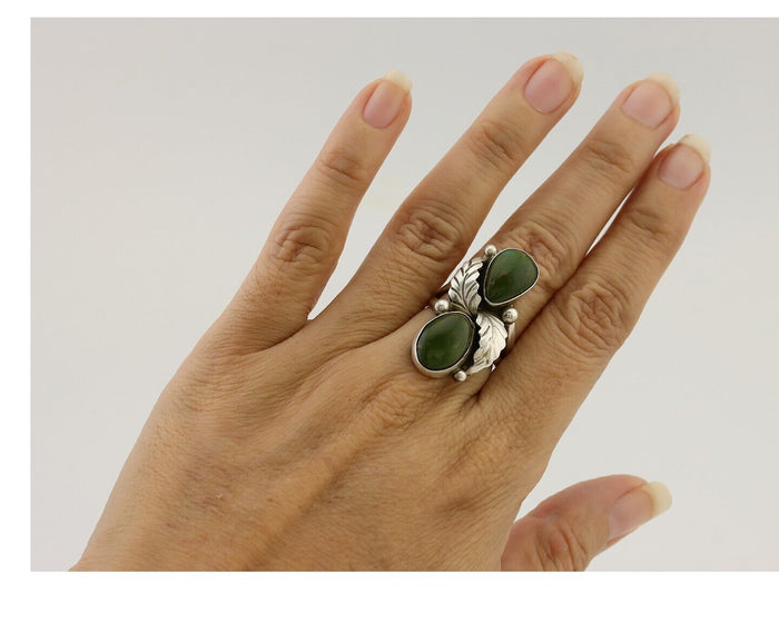 Navajo Ring 925 Silver Natural Green Turquoise Native American C.80's