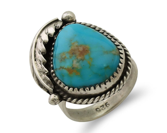 Navajo Ring 925 Silver Natural Kingman Turquoise Native American Artist C.80's