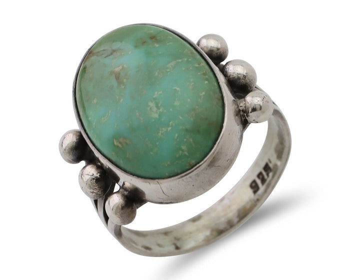 Navajo Ring 925 Silver Natural Kingman Turquoise Native American Artist C.80's