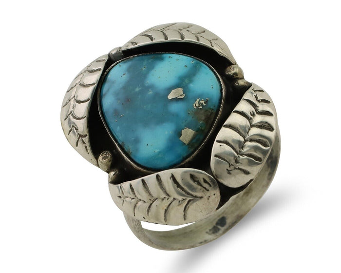 Navajo Ring 925 Silver Natural Kingman Turquoise Native American Artist C.80's
