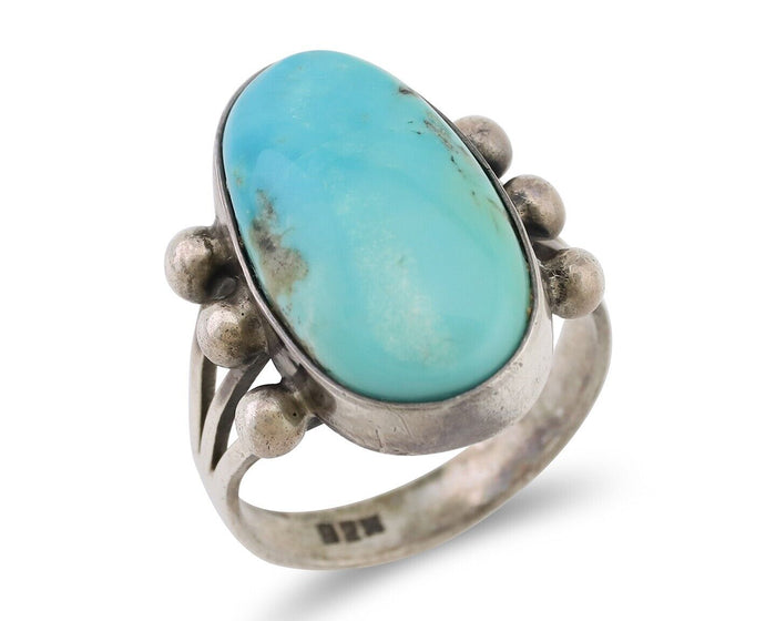 Navajo Ring 925 Silver Natural Kingman Turquoise Native American Artist C.80's