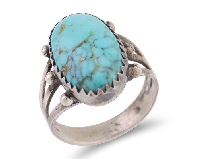 Navajo Ring 925 Silver Natural Kingman Turquoise Native American Artist C.80's