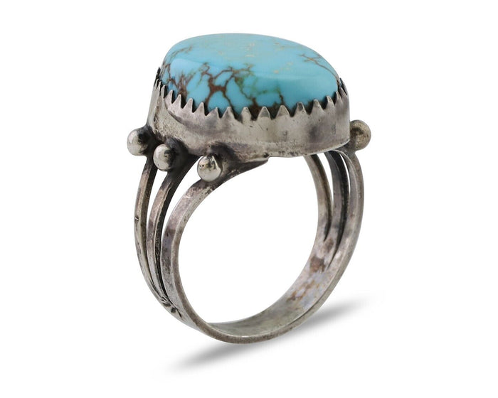 Navajo Ring 925 Silver Natural Kingman Turquoise Native American Artist C.80's