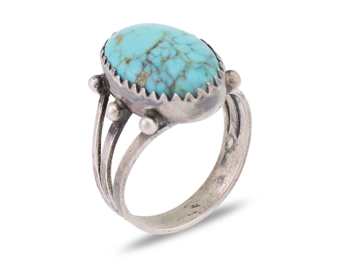 Navajo Ring 925 Silver Natural Kingman Turquoise Native American Artist C.80's