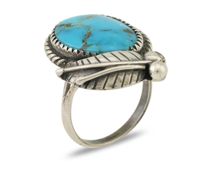 Navajo Ring 925 Silver Natural Kingman Turquoise Native American Artist C.80's