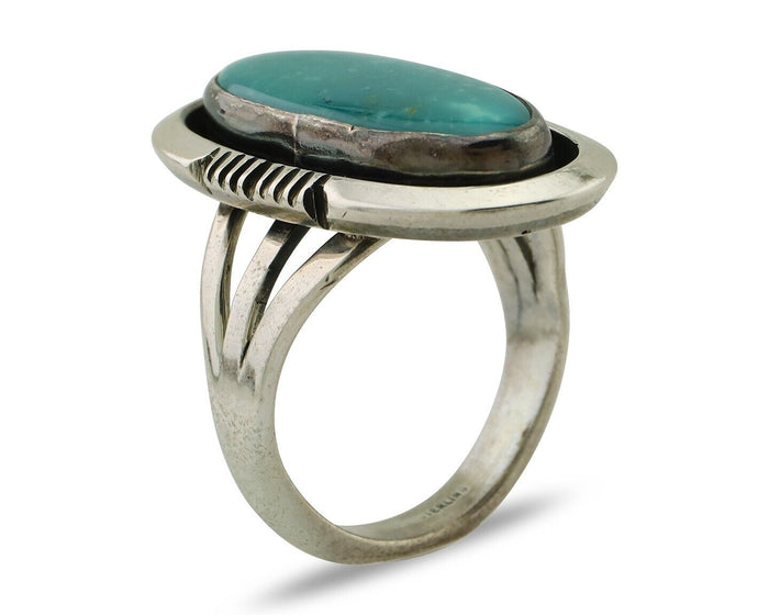 Navajo Ring 925 Silver Natural Kingman Turquoise Native American Artist C.80's