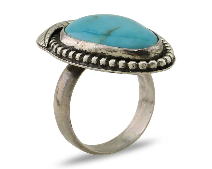 Navajo Ring 925 Silver Natural Kingman Turquoise Native American Artist C.80's