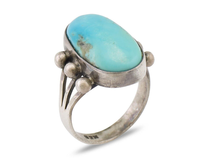 Navajo Ring 925 Silver Natural Kingman Turquoise Native American Artist C.80's