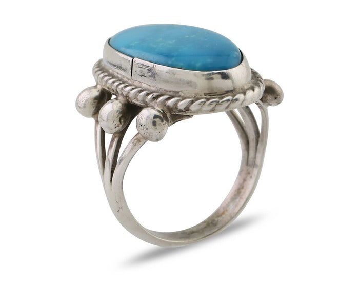 Navajo Ring 925 Silver Natural Kingman Turquoise Native American Artist C.80's