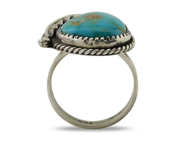 Navajo Ring 925 Silver Natural Kingman Turquoise Native American Artist C.80's