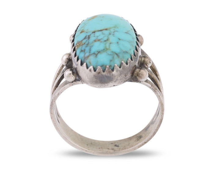Navajo Ring 925 Silver Natural Kingman Turquoise Native American Artist C.80's