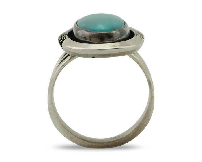 Navajo Ring 925 Silver Natural Kingman Turquoise Native American Artist C.80's