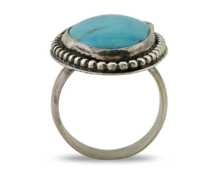 Navajo Ring 925 Silver Natural Kingman Turquoise Native American Artist C.80's