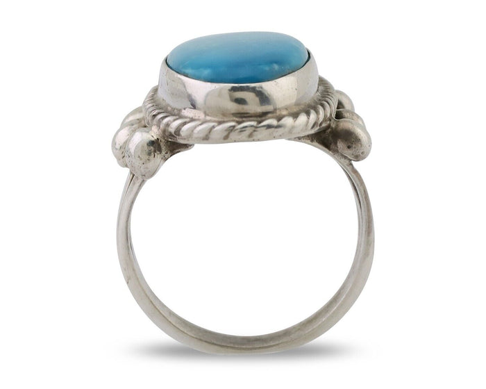 Navajo Ring 925 Silver Natural Kingman Turquoise Native American Artist C.80's