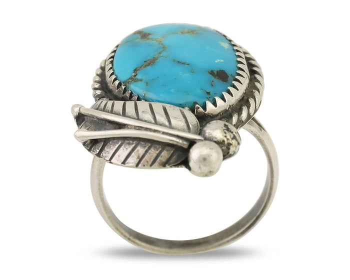 Navajo Ring 925 Silver Natural Kingman Turquoise Native American Artist C.80's