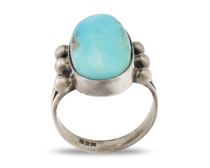 Navajo Ring 925 Silver Natural Kingman Turquoise Native American Artist C.80's